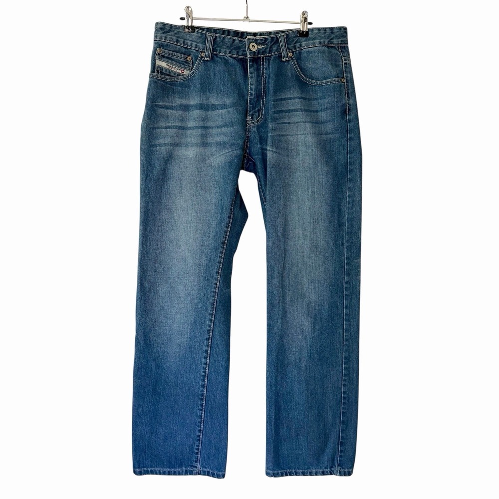 Diesel Jeans Men 36 X 31 Straight Leg Blue Denim Whiskers Cotton Murran
